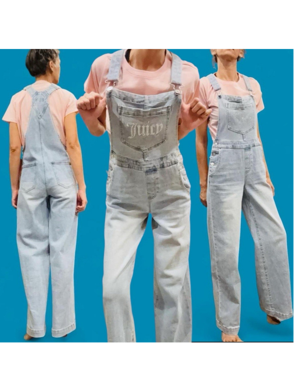 Juicy Couture Denim Overalls XS + Free Assembly Organic Cotton Tee NWT Outfit